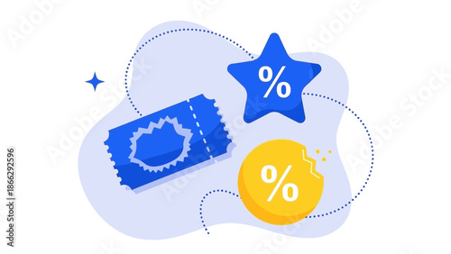 Discount Offer with Star Symbol and Percentage Sign on Ticket