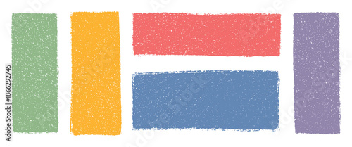 Bright colorful crayon rectangles and squares with grunge texture. Hand drawn shapes, vector abstract blocks, doodle speech bubbles, sketchy frames for text design, pastel chalk marker elements