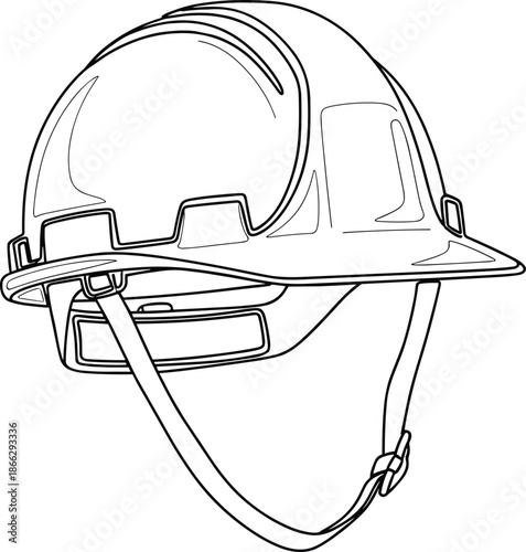 Industrial Safety Helmet Line Art Illustration with Adjustable Chin Strap for Construction Site Security Occupational Health and Safety Coloring Pages