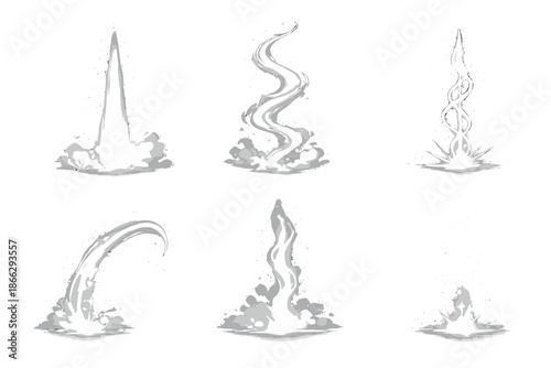 Upward Flow Icons. Solid style icons of Upward Flow: sky beam, ash swirl, radiant thread, glowing arc, soft pulse, floating spark