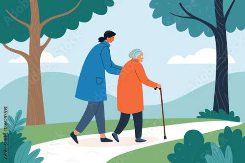 Care For Elderly Community Park Walk