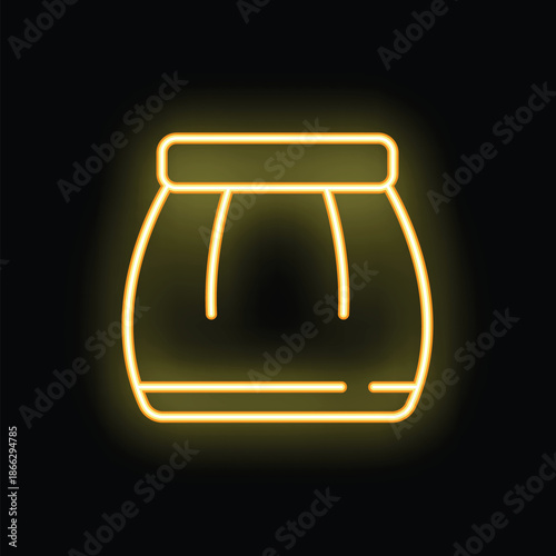 Yellow neon icon of a traditional slavic pot, representing culture and cuisine