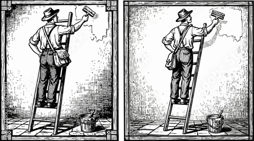 Painter fixing old wall surface