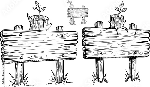 Rustic wooden signpost collection drawing