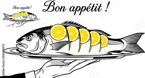 Fish served with lemon slices