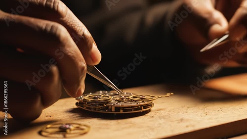 Hands working on intricate watch mechanism