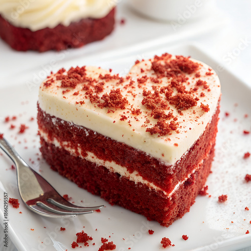Red Velvet Heart Shaped Cake Isolated on White Background
