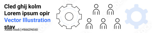 Teamwork, business process, collaboration, workflow, organization, productivity. Line icons showing a gear and a group of people. Collaboration and workflow highlighted