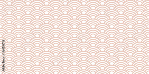 Seamless vector pattern wave geometric abstract background with curved arches scallop shapes pastel pink and white Japanese inspired textile wallpaper wrapping fabric decorative minimal illustration