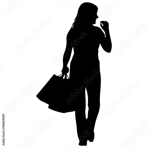 Silhouette of a Woman Carrying Shopping Bags.