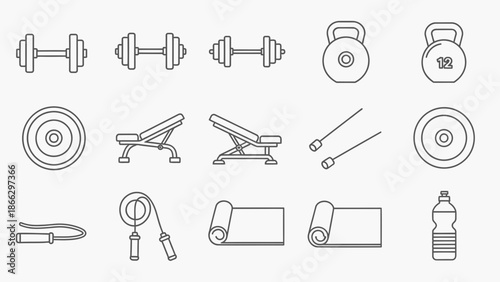 Gym Equipment Line Icon Set