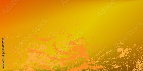 Neon orange brushstrokes on a gold background. An old, weathered, orange surface. Dirty spots, cracks, and splashes on an old canvas. Abstract texture of an old, rusty surface. Light brown background.