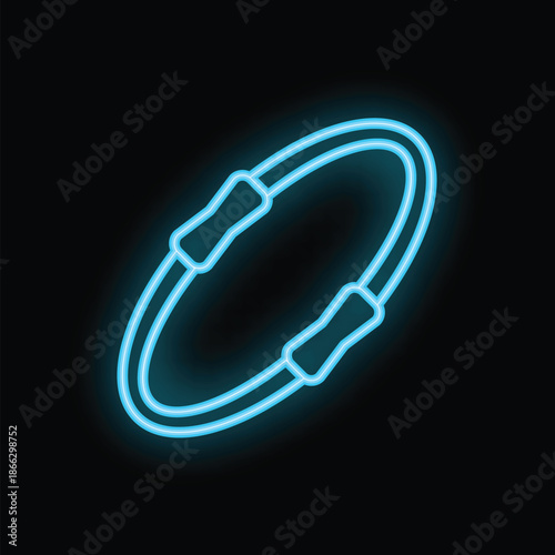 Glowing neon blue skipping rope icon on a black background