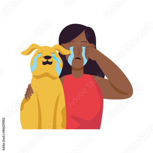 Woman and Dog Crying Together in Sadness.