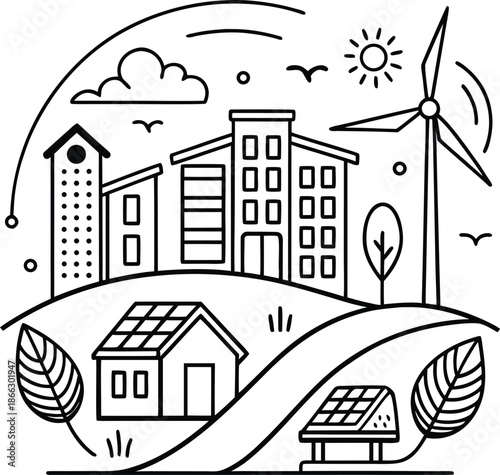 Sustainable cityscape with renewable energy sources