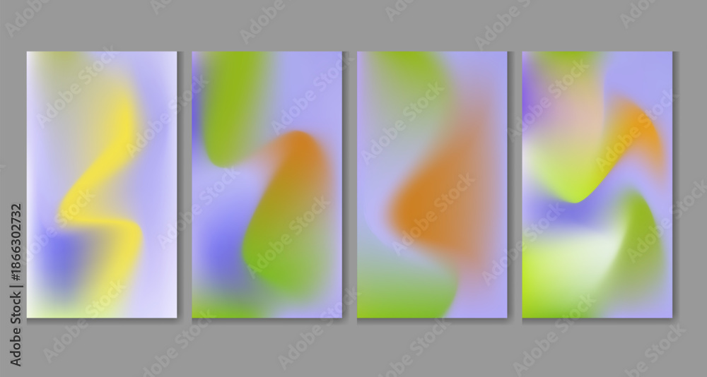 Fototapeta premium Collection of four vibrant abstract background graphics featuring soft pastel color blending and modern gradient textures