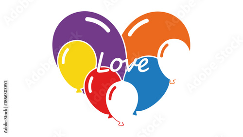 Colorful Balloons Forming Heart Shape with Word Love, Valentine's Day Celebration