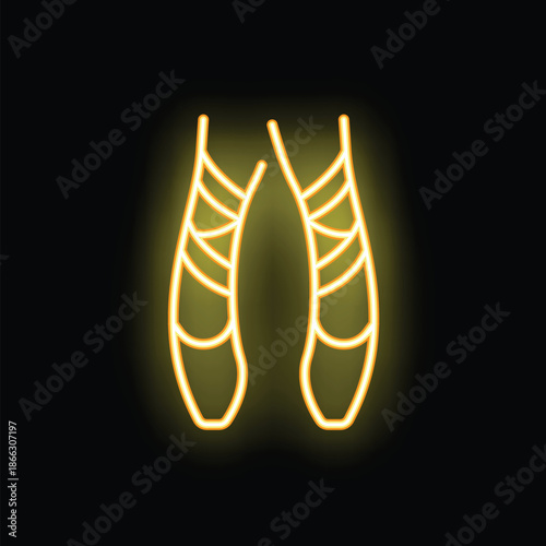 Glowing neon sign representing a pair of ballet shoes, perfect for illustrating concepts related to dance and performance