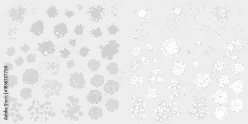 Abstract grayscale background with scattered blotches and irregular shapes