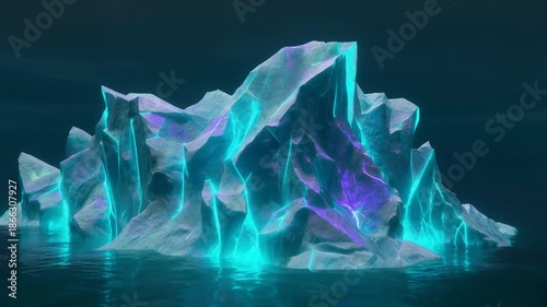 Wallpaper Mural Glowing Iceberg Floating in Dark Ocean Water with Blue and Purple Lights. Torontodigital.ca