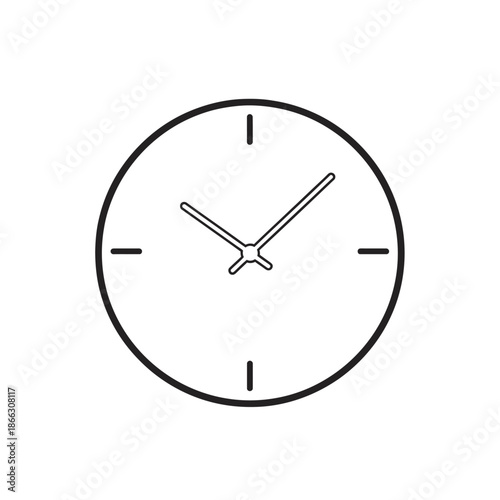 Sleek black outline clock icon, a clean graphic representing the measurement of hours and minutes, symbolizing time management, important deadlines, and efficient scheduling