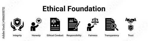 Ethical Foundation web banner icon vector illustration concept for business with icon of Integrity, Honesty, Ethical Conduct, Responsibility, Fairness.