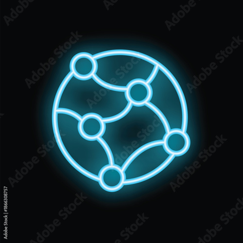 Glowing neon blue globe is showing an interconnected world concept with lines and dots