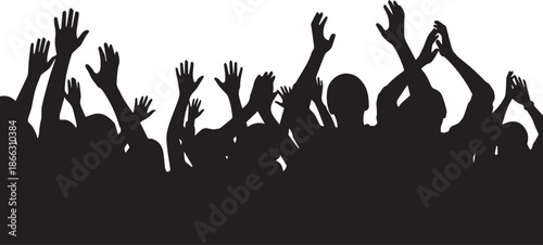 Crowd raising hands in celebration