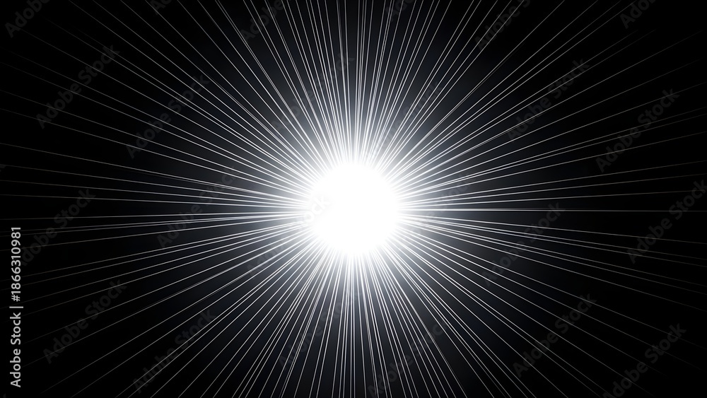 Obraz premium Bright light source with radiating lines on dark background