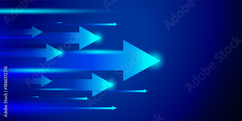 Business Sales Growth Arrow on Blue Technology Background with Speed Light Effect, Success Strategy, Financial Increase, Market Performance, Corporate Presentation and Digital Innovation Concept.