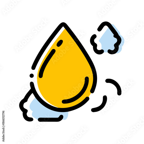 Yellow dew drop with blue splashes and lines