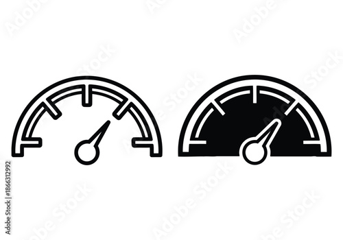 Simple speedometer icon set showing performance measurement gauge in two styles