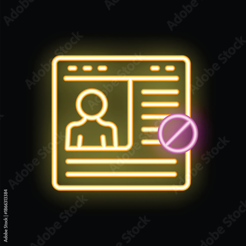 Neon sign icon of a website showing a user account being disabled