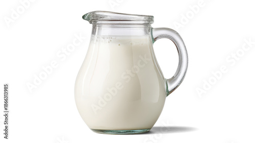 Glass jug of fresh milk isolated on white