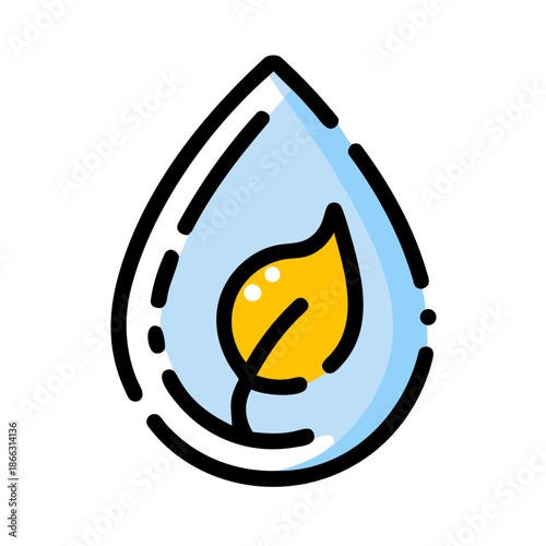 Water drop with leaf inside, eco purity symbol