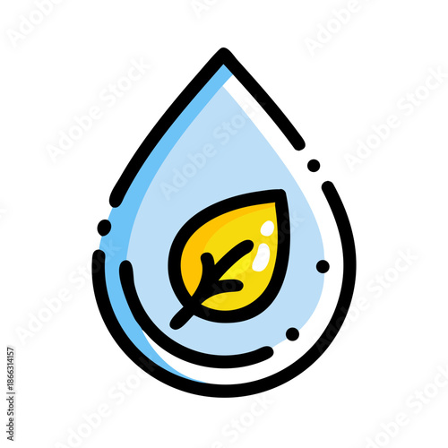 Water drop with leaf inside, eco purity symbol