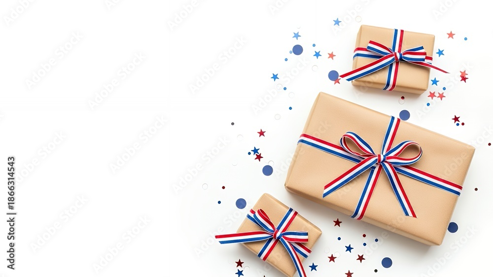 Obraz premium Gift arrangement for Independence Day celebration in the USA with decorations