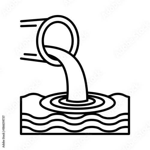 Water pollution icon with sewage discharge from a pipe.