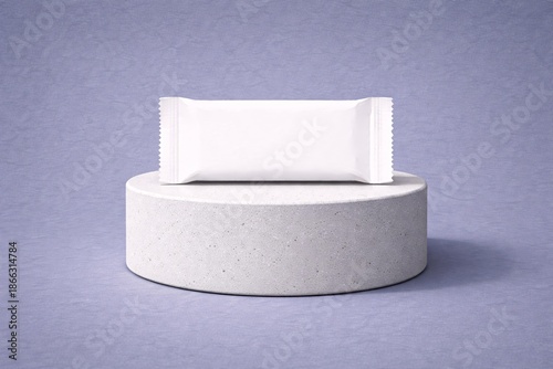 Elegant White Snack Bar Wrapper Mockup on Stone Pedestal