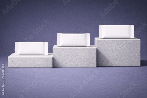 Minimalist Snack Bar Wrapper Mockup on Concrete Pedestals