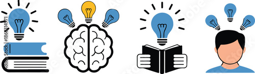 education idea learning book icons brain hands head lightbulb set