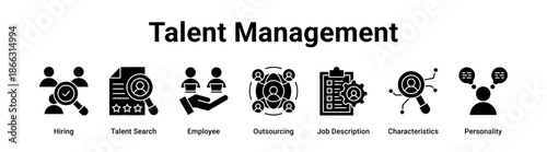 Talent Management web banner icon vector illustration concept for technology with icon of Hiring, Talent Search, Employee, Outsourcing, Job Description.