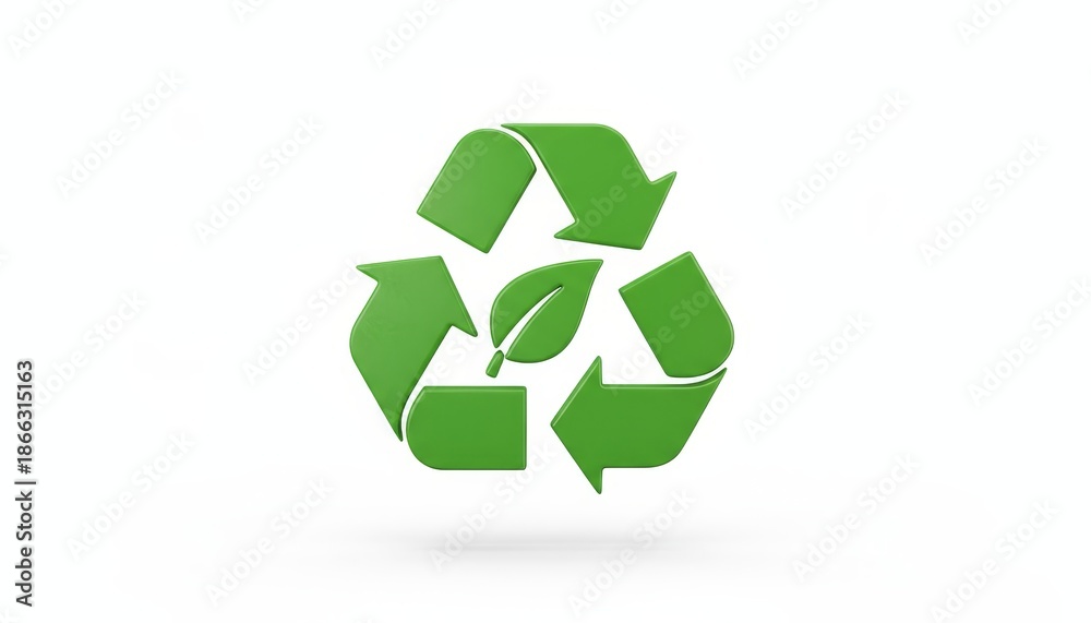 Obraz premium A green recycling symbol with arrows and a leaf, representing sustainability and environmental awareness.
