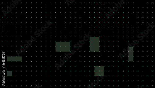 Gray Squares on Black Background with Green Dots