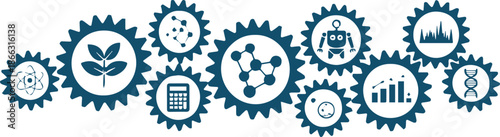 robot central gear connected to science and engineering icons vector