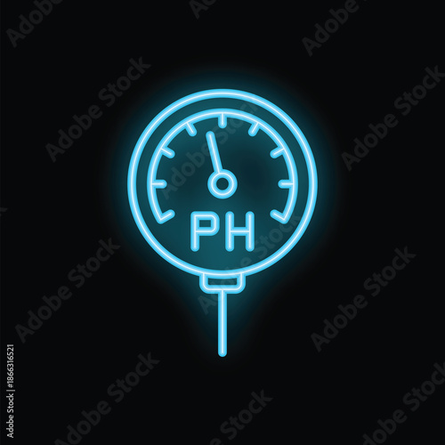 Blue neon icon of a ph meter measuring the acidity or alkalinity level