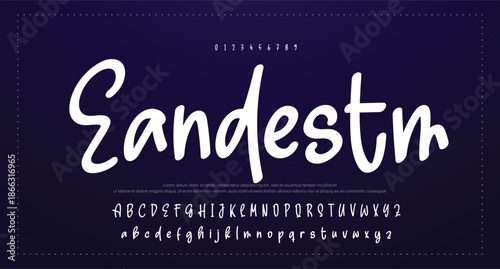 
Script Elegant Signature Typeface. Lettering signature font isolated on grey background. brus style alphabet. Vector logo letters. 