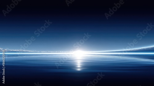 Tranquil Horizon at Dawn with Gentle Waves and Soft Light Reflection on Calm Water in Blue Tones, Perfect for Serene and Peaceful Imagery