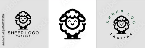 Cute minimalist sheep line art logo vector illustration for farm business branding and agriculture identity.