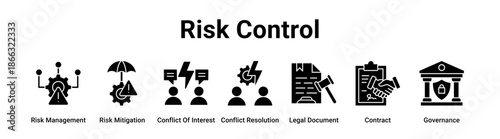 Risk Control web banner icon vector illustration concept for business with icon of Risk Management, Risk Mitigation, Conflict Of Interest, Conflict Resolution, Legal Document.